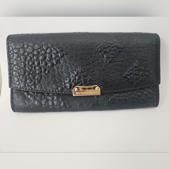 Burberry Black Leather Embossed Check Wallet - Picture 1 of 16